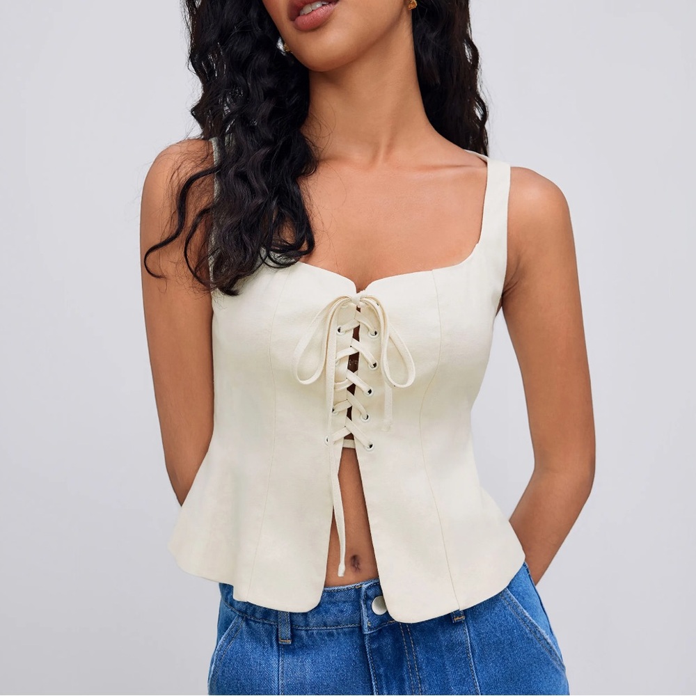 Cider Linen-blend lace up tank top
